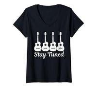 Womens Guitar Stay Tuned Vintage Musician Funny Guitarist Gift V-Neck T-Shirt
