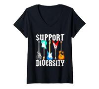 Women's Guitars Support Diversity Inclusion LGBT Pride Month Guitar V-Neck T-Shirt