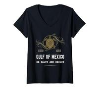 Womens Gulf of Mexico Turtle Be Salty and Resist Graphic V-Neck T-Shirt