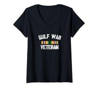 Womens Gulf War Veteran Pride Persian Gulf Service Ribbon V-Neck T-Shirt
