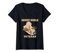 Women's Gulf War Veterans M1 Abrams AH-64 Apache Desert Shield V-Neck T-Shirt