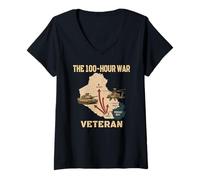Women's Gulf War Veterans M1 Abrams AH-64 Apache The 100-Hour War V-Neck T-Shirt