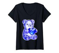 Women's Gummy Bear Candy Heart Blue V-Neck T-Shirt