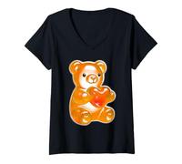 Women's Gummy Bear Candy Heart Orange V-Neck T-Shirt