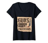 Womens Guns Have Two Enemies: Rust and Politicians Statement Design V-Neck T-Shirt