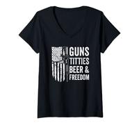Womens Guns Titties Beer & Freedom - Funny Guns And Boobs Drinking V-Neck T-Shirt