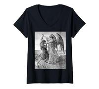 Women's Gustave Dore Jacob Wrestling with The Angel 1855 V-Neck T-Shirt