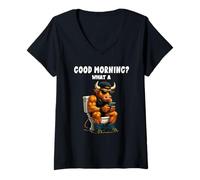Womens Guten Morgen Bullshit Office Bull Toilet Smartphone Fool V-Neck T-Shirt