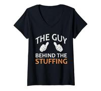 Women's Guy Behind The Stuffing Funny Thanksgiving Fall Pregnancy V-Neck T-Shirt