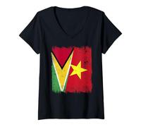 Womens Guyana Vietnam Half Flag Guyanese Vietnamese History V-Neck T-Shirt