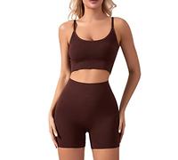 Women'S Gym 2 Piece Sets Workout Outftis Exercise Activewear Set High Waisted-Ribbed Yoga Shorts Seamless Sports Bra Stretch Tights Jogger Shorts Women Tracksuit Womens Full Set 7 Piece Outfits Women