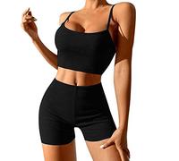 Women's Gym 2 Piece Sets Workout Outftis Exercise Activewear Set High Waisted Ribbed Yoga Shorts Seamless Sports Bra Stretch Tights Jogger Shorts Tracksuit Womens Full Set 4 Piece Outfits