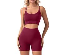 Women'S Gym 2 Piece Sets Workout Outftis Exercise Activewear Set High Waisted-Ribbed Yoga Shorts Seamless Sports Bra Stretch Tights Jogger Shorts Women Tracksuit Womens Full Set 14 Piece Outfits Women