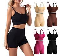 Women'S Gym 2 Piece Sets Workout Outftis Exercise Activewear Set High Waisted-Ribbed Yoga Shorts Seamless Sports Bra Stretch Tights Jogger Shorts Women Tracksuit Womens Full Set 5 Piece Outfits Women