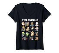 Womens Gym Animals Cute Workout Funny Fitness Zoo Exercise Kawaii V-Neck T-Shirt
