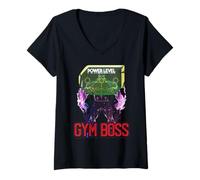 Womens Gym Boss Power Level Gamer Anime Workout Motivational Design V-Neck T-Shirt
