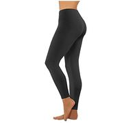 Womens Gym Leggings Solid Plain High Waisted Leggings Soft Elastic Opaque Tummy Control Slim Trousers Sports Workout Running Yoga Pants Lightweight Trousers Black