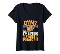 Womens Gym Nah I’m Lifting Sweet Potato Pie Funny Food Humor V-Neck T-Shirt