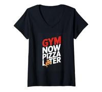Women's Gym Now Pizza Later Funny Fitness Workout V-Neck T-Shirt