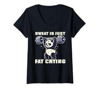 Womens Gym Panda Sweat is Fat Crying Funny Workout Men Women Kids V-Neck T-Shirt
