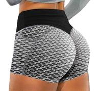 Womens Gym Shorts Anti Cellulite Honeycomb Hot Pants Butt Lift High Waisted Yoga Shorts Stretch Slim Fit Tummy Control Workout Sports Activewear Leggings
