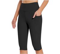 Womens Gym Shorts With Pockets Stretch Tights Running Shorts Womens Plus Size Lightweight Breathe Yoga Shorts For Women High Waist Cycling Shorts Knee Length Summer Shorts Tummy Control Short Leggings