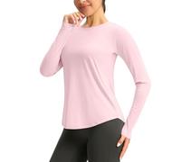 Womens Gym Tops UPF 50+ Long Sleeve Workout T-Shirt Solid Color Quick Dry Athletic Tshirts Sun Protection Shirts Lightweight Comfy Yoga Running Hiking Tees with Thumb Holes