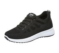 Womens Gym Trainers, Lace up Running Wide Fit Sneakers Breathable Mesh Orthopedic Shoes Casual Non Slip Walking Shoes Lightweight Low Top Tennis Trainer Athletic Walk Workout Sport Shoe Black