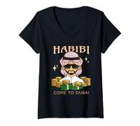 Women's Habibi Come to Dubai Funny Rich Arab Money Stack Dubai V-Neck T-Shirt