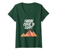 Women's Habibi Come to Egypt V-Neck T-Shirt, Dark Green, Medium