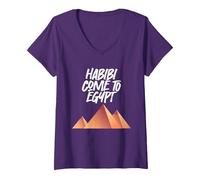 Women's Habibi Come to Egypt V-Neck T-Shirt, Purple, X-Large