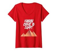 Women's Habibi Come to Egypt V-Neck T-Shirt, Red, Small