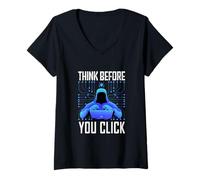 Womens Hacker Hacking Programmer Linux Cybersecurity Data Coder AI V-Neck T-Shirt