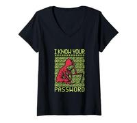 Womens Hacker Hacking Programmer Linux Password Hacker Coder AI V-Neck T-Shirt