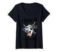 Womens Hacker in The Moo-King V-Neck T-Shirt