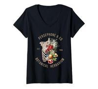 Womens Hades and Persephone Persephone Botanical Herbarium V-Neck T-Shirt