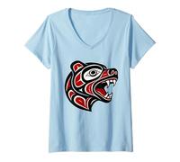 Womens Haida Bear Indigenous Pacific Northwest Tribal Design V-Neck T-Shirt