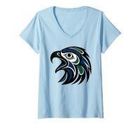 Womens Haida Eagle Tribal Design - Pacific Northwest Indigenous Art V-Neck T-Shirt