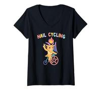 Womens Hail Cycling Kawaii Satan Baphomet Goat V-Neck T-Shirt
