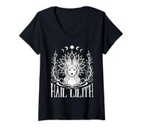 Womens Hail Lilith Halloween Day of Dead Satanic Goth Gothic V-Neck T-Shirt