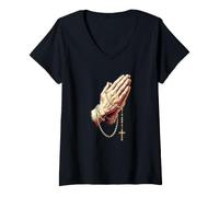 Women's Hail Mary Blessed Mother Rosary Prayer V-Neck T-Shirt