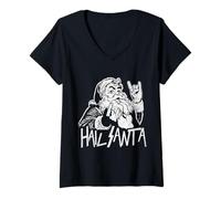 Womens Hail Santa Heavy Metal Goth Sarcastic Rock Band Christmas V-Neck T-Shirt