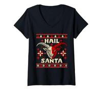 Women's Hail Santa Pagan Merry Yule Winter Solstice Ugly Christmas V-Neck T-Shirt
