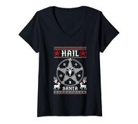 Women's Hail Santa Pagan Solstice Gothic Ugly Christmas Satanic V-Neck T-Shirt