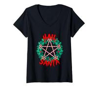 Women's Hail Santa Pagan Solstice Gothic Ugly Christmas Wreath V-Neck T-Shirt