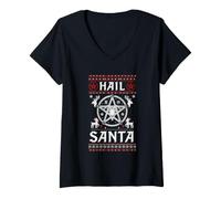 Women's Hail Santa Wiccan Pagan Solstice Gothic Ugly Christmas V-Neck T-Shirt