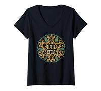 Womens Hail Seitan Funny Vegan Vegetarian Chief Cook Pentagram Gift V-Neck T-Shirt