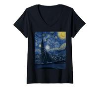 Women's Hail Storm Cracked Windshield Van Gogh Starry Night Style V-Neck T-Shirt