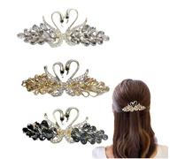 Women's Hair Clips, Delicate Crystal Swan Hair Clips, 3 Piece Women's Ponytail Hair Clips, Elegant Women's Hair Clips, Vintage Style Girl's Hair Accessory (3 Colors), Suitable for Any Hair Type