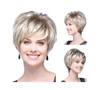 Women's Hair Short Wigs Puffy Chemicals Fiber Head Cover with Bangs White Wavy Gradient Wig(12in)